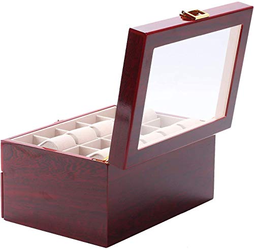 20 Slots Wood Watch Case Display Storage Watch Box Glass Top Jewelry Watch Collection Storage Box Organizer With 20 Removable Soft Cushions For Men Women (Cherry Wood) … #TOP6