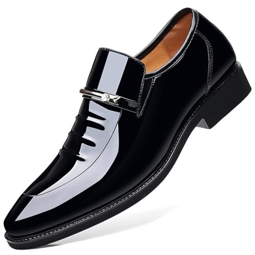 Men's Vintage Patent Leather Dress Loafers Formal Shoes Business Slip On Tuxedo Suit Shoes for Mens Black