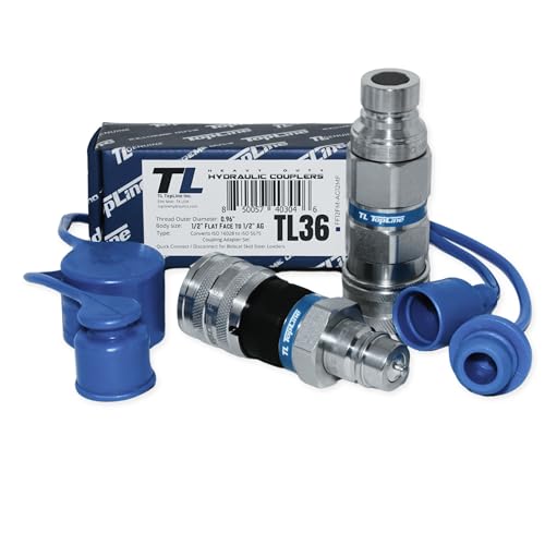 Image of 1 /2 inch Flat Face to Ag Style Hydraulic Quick Coupler Adapter Set | Convert Tractor Hydraulics to Bobcat Coupling | Heavy-Duty | 5076 PSI | Zinc Plated | ISO 16028 to ISO 5675 | W /Dust Caps | Model TL36
