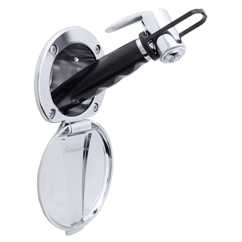 Recessed Shower- Chrome Cup & Lid, Hammer-Head Black Sprayer, 6' Stainless Steel Hose - 136-0016-CP-W