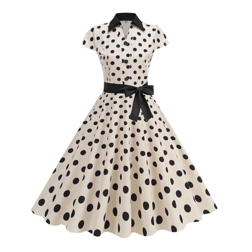 Vestido de año 50 para mujer, estilo vintage Rockabilly vestido estampado años 50 verano pin up año 50 vestido vintage fiesta para mujer, vestido de lunares Audrey Hepburn boda vestido verano mujer
