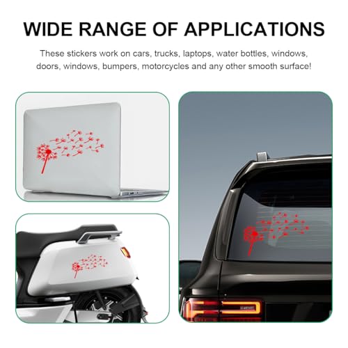 Image of Car Dandelion Flying Sticker, Waterproof Auto Dandelion Flying Flower Sticker with Music Notes, 7.9 inchx5.5 inch Die Cut Vinyl Dandelion Decal for Car Window Laptop, Car Accessories (Red)