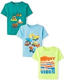 The Children's Place,Baby Boys,and Toddler Assorted Everyday Short Sleeve Graphic T-Shirts,Multipacks,Sunny Vibes/Camp/Trucks 3-Pack,4 Years