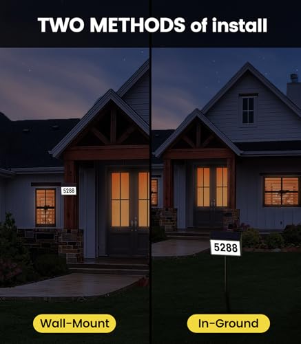 Image of Solar House Numbers for Outside Light up, LED Illuminated Home Number Address Sign Plaque Waterproof for Yard, Wall-Mounted or Floor-Plugged- Black, 8.7 x 6.4 inch (Pack of 2)