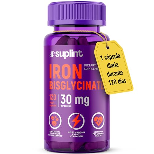Hierro Bisglicinato 30 mg | Alta Absorción | 120 Cápsulas Veganas | Suplemento para Energía, Producción de Sangre y Oxígeno | Sin Aditivos, Sin Gluten, No OGM