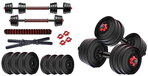 Image of Kore PVC DM 4-40 Kg (Black /Black-Red /3 IN 1 Convertible) Dumbbells Set and Fitness Kit for Men and Women Whole Body Workout