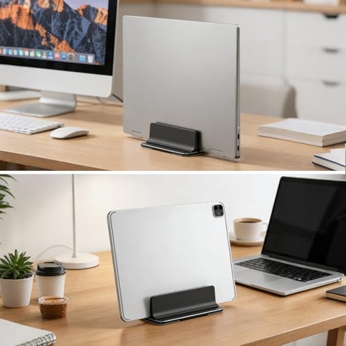 Image of Vertical Laptop Stand for Desk Aluminum Book Holder with Adjustable Slot Desktop Accessories for MacBook Pro /Air Gaming Laptops, Black