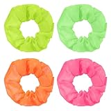 Ymapinc 4pcs Neon Scrunchies for hair 80s, Elastic Hair Bands and Ponytail Holders for Party Outfits and Workout Costumes, Neon Hair Accessories for Women, Green and Pink Solid Color Hair Accessories
