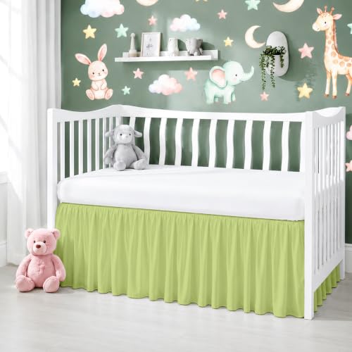 Image of Crib Bed Skirt Dust Ruffle with Split Corners Cotton, 14 inch Drop, Sage | Nursery Standard Crib Bedding Bed Skirt for Baby Boys and Baby Girls. Hides Under-Crib Storage for a Neat Appearance