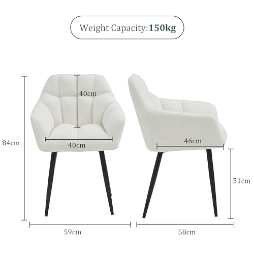 Fauteuil tonneau bouclé blanc crème avec dossier pour chambre
