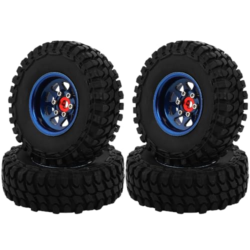 RZXYLRC 1.0 Beadlock Wheel Soft Tires Set -3.78mm Offset Wheel Rims for 1/18 1/24 RC Crawler Car Axial AX24 SCX24 FMS FCX24 TRX4M (Blue)