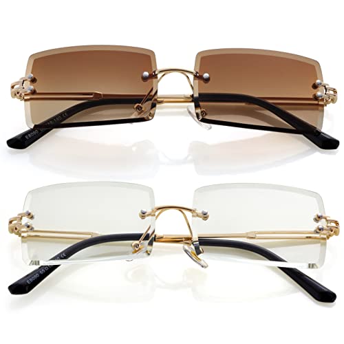 Image of Kursan Frameless Rectangle Sunglasses for Men Women Small Rimless Sun Glasses Shades UV400 Protection