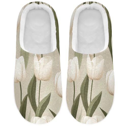 JUNZAN Safari Tulips Beige Mens Cotton Slipper Lightweight Memory Foam Guest Slippers for Bedroom Funny Presents 6-7