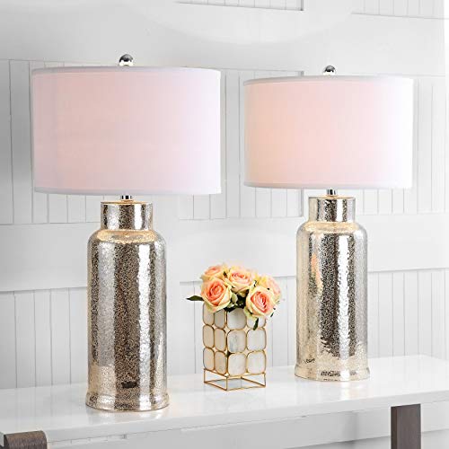 Super Deal Product SAFAVIEH Lighting Collection Glass Bottle Ivory 30-inch Bedroom Living Room Home Office Desk Nightstand Table Lamp Set of 2 (LED Bulbs Included)