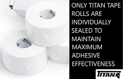 Titan Athletics - 12 Pack Of Premium Quality White Athletic Tape/Sports Tape - 1 1/2 Inch X 45 Feet Per Roll - 100 Percent Cotton With Zinc Oxide - Easy Tear Zig Zag Design And No Sticky Residue #TOP3
