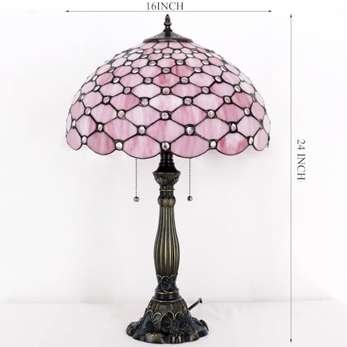 Image of Tiffany Table Lamp Stained Glass Bedside Lamp Pink Desk Reading Light 24 inch