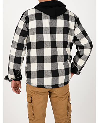 Image of ZENTHACE Mens Sherpa Lined Flannel Shirt Jacket with Hood,Full Zip | All Sherpa Lining,Adjustable Drawstring,4 Utility Pockets,Transitional Weather Layering Coat,Outdoor Walk,Casual Dailywear