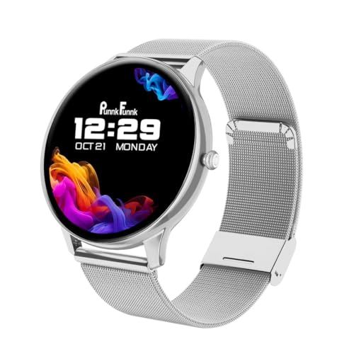 Image of PunnkFunnk Glavito Round Dial Smartwatch 1.49 inch AMOLED Display, 100+ Sports Modes, Health Tracking, Bluetooth Calling, Functional Crown Control, 100+ Watch Faces for Men & Women (Millanese Silver)