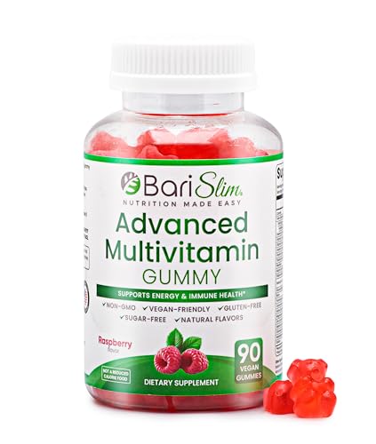 BariSlim Advanced Bariatric Multivitamin Gummies - Specially Formulated Bariatric Vitamins for Patients After Weight Loss Surgery - Supports Energy & Immune Health | Raspberry (90 Vegan Gummies)