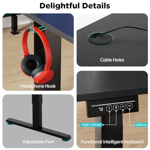Image of PayLessHere 55 Inch Electric Standing Desk Computer Desk with Large Space and Headphone Holder Office Desk with Electric Lifting and 2 Memory Function for Office Meeting Room,Black