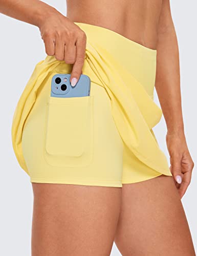 Crz Yoga Women's Tennis Skirts Linning Shorts 14" - High Waisted Workout Running Pleated Athletic Golf Skorts 3 Pockets Lemon Vibe Medium #TOP2