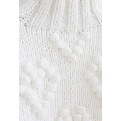 CHICWISH Womens Turtleneck Sweater Heart Pom Pom Pullover Sweaters Long Sleeve Loose Chunky Knit Sweater Tops4