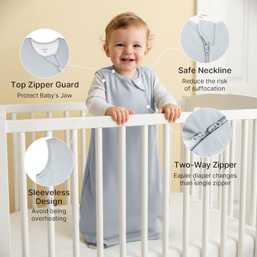 Image of Rayon Made from Bamboo Sleep Sack 0-6 Months 1.0 TOG | Newborn Sleep Sack 0-3 Months 3-6 Months, Sleeping Bag with 2-Way Zipper, Baby Wearable Blanket, All-Year-Round Comfort