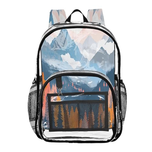 Colorful Mountains Clear Backpack - Stadium Approved Large 15.7-inch Waterproof Transparent Bag for Sports, Concerts, Work, Travel#514