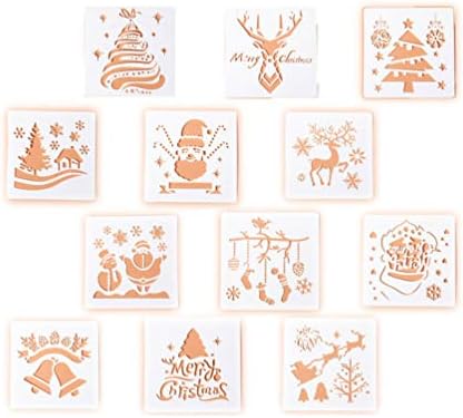 SUPVOX Christmas Stencils Template - Pack of 12 Merry Christmas,Santa Claus,Christmas Tree,Snowflakes,Bulbs,Reindeers for Christmas Decoration 5X5 inch DIY Craft Template Cookie Stencils