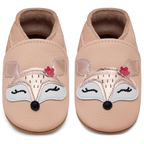 Scarpe Neonato Scarpine Primi Passi Morbida Pelle Scarpine Prima Infanzia Suola Scamosciata Carino Colorate Animali 0 a 24 Mesi(Volpe Blush, 12-18 Mesi)