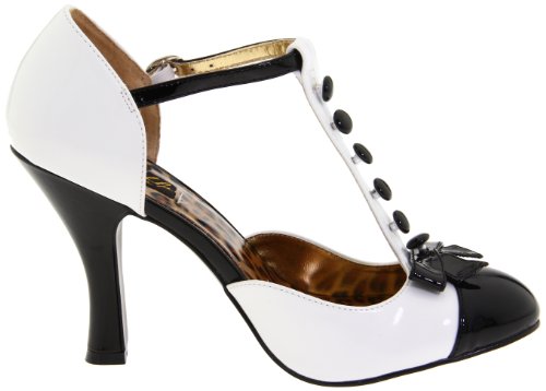 Pleaser Women's Smitten-10/Wb T-Strap Pump,White/Black Patent,7 M Us #TOP5