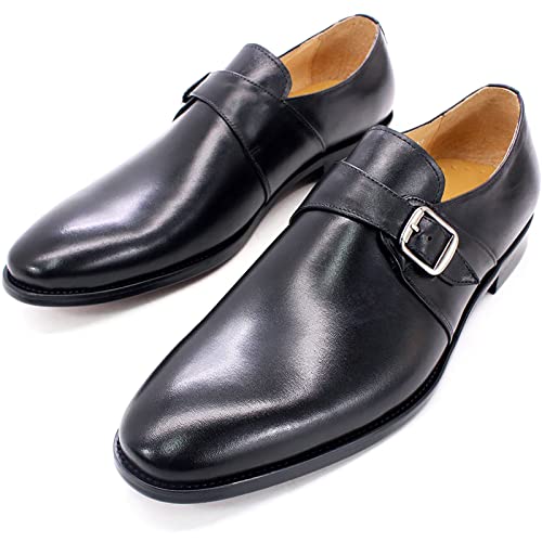 Men Business Casual Leather Loafers Comfy Slip On Monk Shoes Wedding Smart Office Dress Shoes,Black-41