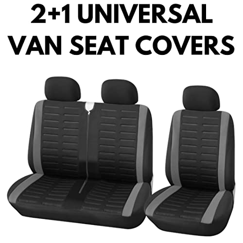 BAAZ Van Seat Covers, Universal Fit Most Trucks Vans Lorry Front Seat Cover, Single & Double Car Seat Covers for Single Driver and Double Passenger Seat 2+1 Seat Covers, 3D Stripe Print (Grey) - Image 3