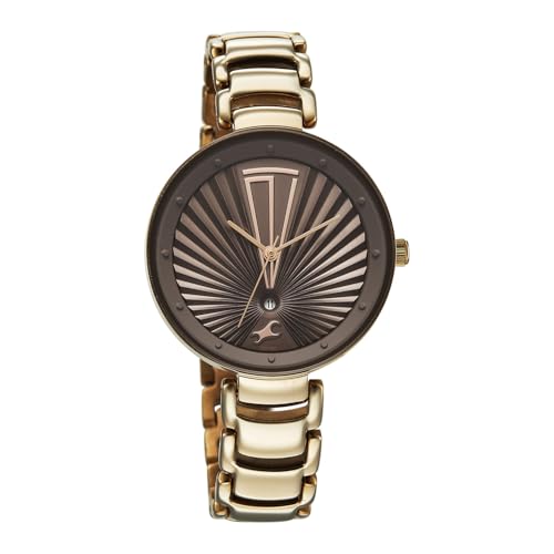 Image of Fastrack Chrome K Quartz Analog with Grey Dial Titanium Brass Solid Strap Watch for Women - 6216QM04