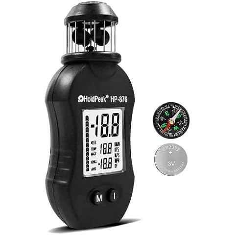 HoldPeak Digital Cup Anemometer HP-876 0.7~42m/s, Portable, Handheld Wind Speed Meter for Measuring Wind Speed with Auto Shutdown, LCD Display, Data Storage, 4 Units of Measuring Wind Speed Cover