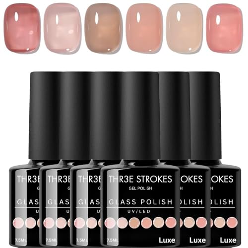 Image of THR3E STROKES Gel Nail Polish Set - 6 Colors Gel Polish Glitter Gel Polish Sparkle Nail Polish Gel Manicure DIY Salon Nail Art Gifts (LUXE, 7.5ML)