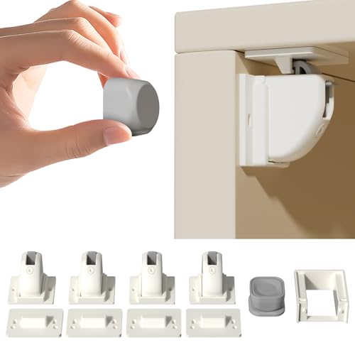 Magnetische Kindersicherung für Schränke & Schubladen ohne Bohren4 Schlösser + 1 Schlüssel Unsichtbare Magnetische Schranksicherung für Baby