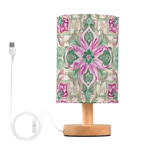 Lámparas de escritorio pequeñas con patrón de flores retro rosa y verde, luces de mesita de noche para lámpara de habitación para escritorio con enchufe