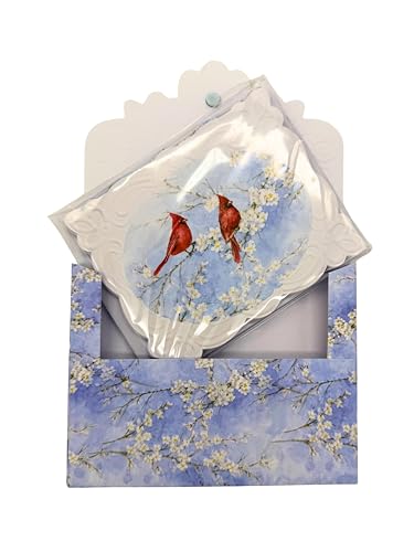 Image of Poster Foundry Set of 3 - Red Cardinals on blue Boxed Note Cards by Carol Wilson. 10 embossed 4x5 Die-Cut Notecards and Matching Envelopes in Decorative Gift Box with Magnetic Flap. NCP2700