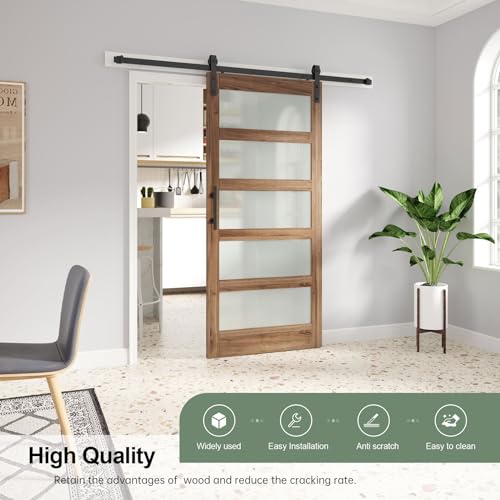 Image of FREDBECK 38 x 80 inch Glass Barn Door with 6.6FT Barn Door Hardware Kit & Handle Included,5-Panel Frosted Glass, Water-Proof Surface,Pre-Drilled Holes,Need Assembly