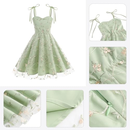 IDOPIP Embroidery Flower Girl Lace Dess for Kids Party Wedding Bridesmaid Tulle Dresses Princess Pageant Birthday Floral Gown3