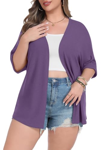 Image of Lastshe Womens Plus Size Cardigan Short Sleeve Lightweight Loose Cover Ups Open Front Sweaters Summer Cardigan