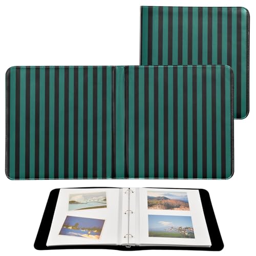 Álbum de fotos para hacer tú mismo con páginas autoadhesivas, diseño negro con rayas verdes aqua, encuadernación de 3 anillos, 40 páginas, tamaño 8x10 pulgadas miniatura 2