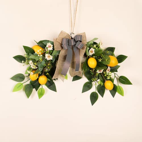 Smljfo Flower Swag Artificial Lemon Swag 22In Spring/Summer Wreath Fruit Wreath Garland With Ribbon Daisy And Eucalyptus Leaves For Wedding Home Party Wall Decor #TOP4