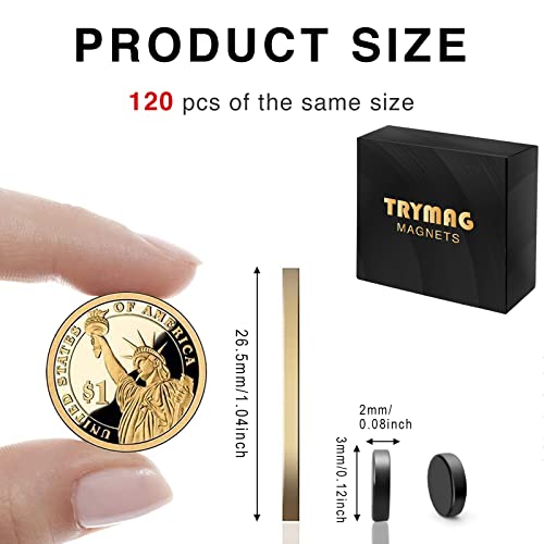 Image of TRYMAG Miniature 120 Pcs Tiny Black Round Neodymium Disc Small Magnets, Mini Rare Earth Magnets for Fridge, Crafts, Whiteboard, DIY, Science, Kitchen