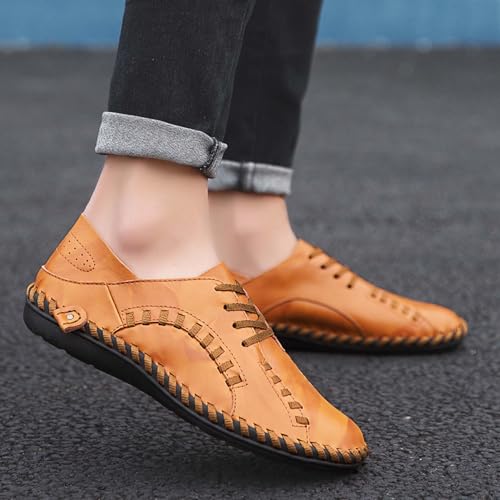 Men's Loafers Fashion Casual Shoes Lightweight Slip Resistant Driving Shoes Classic Lace Up Dress Formal Shoes Outdoor Walking Shoes,Leather Hand-Stitched3