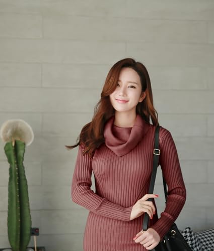 Image of v28 Women's Stretchable Cowl Neck Knit Long Sleeve Slim Fit Bodycon Sexy Sweater