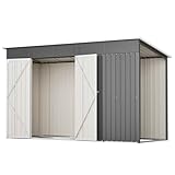 Thanaddo Metall Gerätehaus Gartenhaus mit Holzunterstand, Geräteschuppen mit Pultdach, wetterfest Gartenschuppen Inkl. Lüftungsgitter, Metallfundament (ohne Boden) für Outdoor Garten Terrasse, Grau