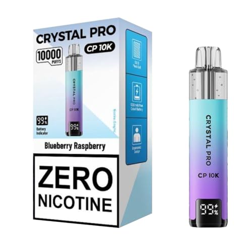 R3loaded Crystal Pro CP 10K Device LED Battery Indicator Sleek Portable Design Rechargeable 1000mAh Battery 2ml Cartridge 0mg No Nicotine (Blueberry Raspberry)