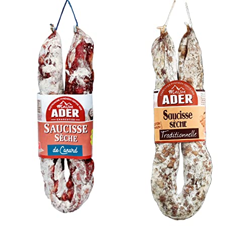 Assortiment 4 saucisses sèches : 2 Saucisses sèche traditionnelles de porc + 2 Saucisses sèche de canard - 1200g - Pyrénées Cover